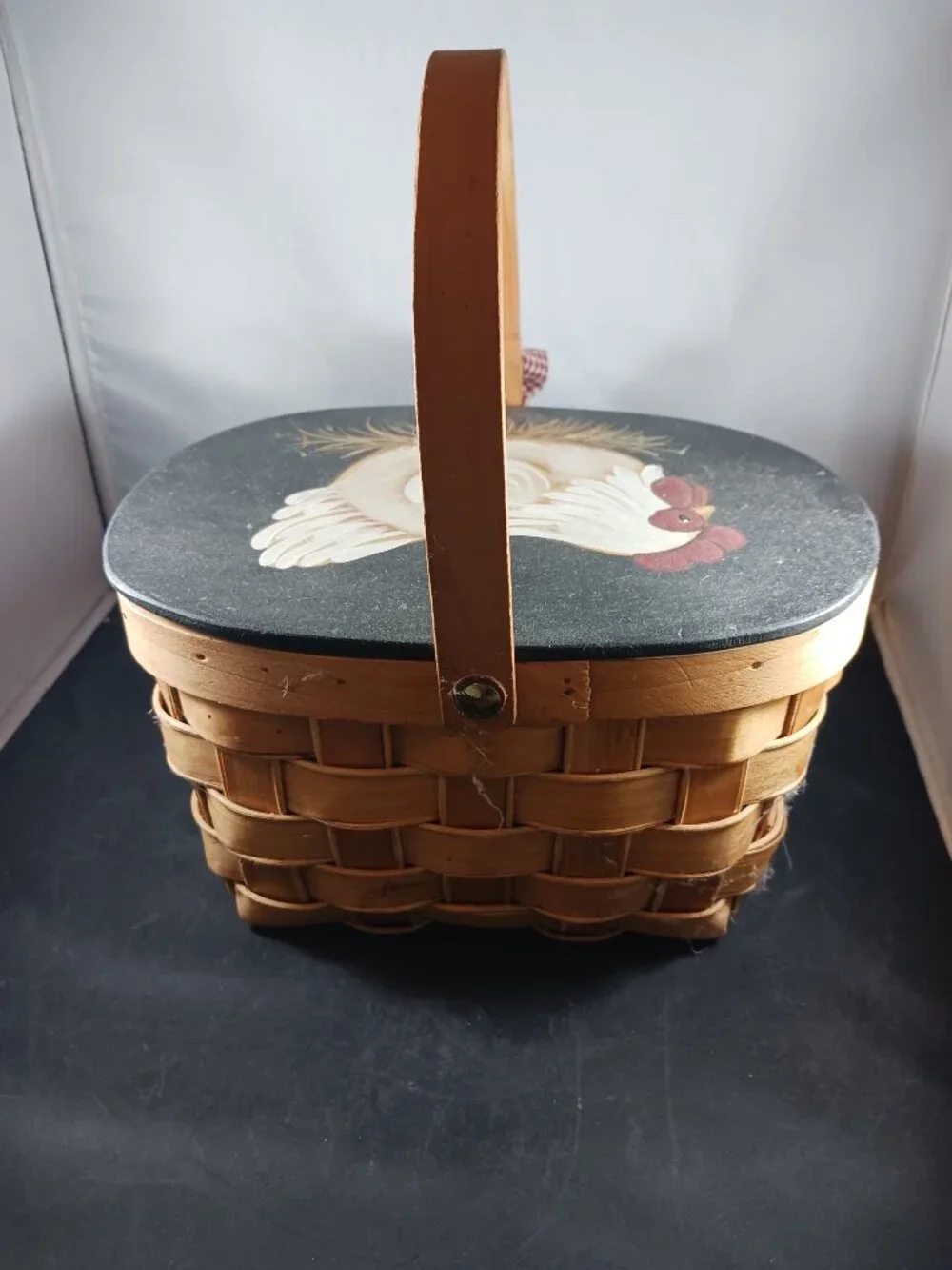 Vintage Hand Painted Small Basket Hen Country Decor